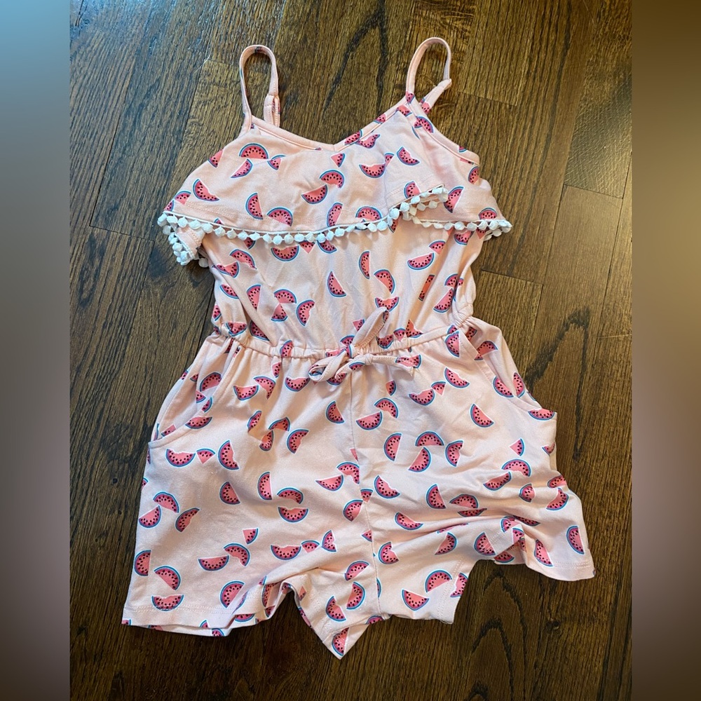 Girls Pink Watermelon Print Romper size XS one piece onesie summer fun coverup